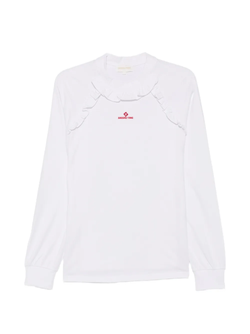 SHUSHU/TONG ruffle-trimmed logo-embroidered T-shirt