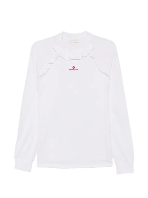 SHUSHU/TONG playera con ribete de volantes y logo bordado
