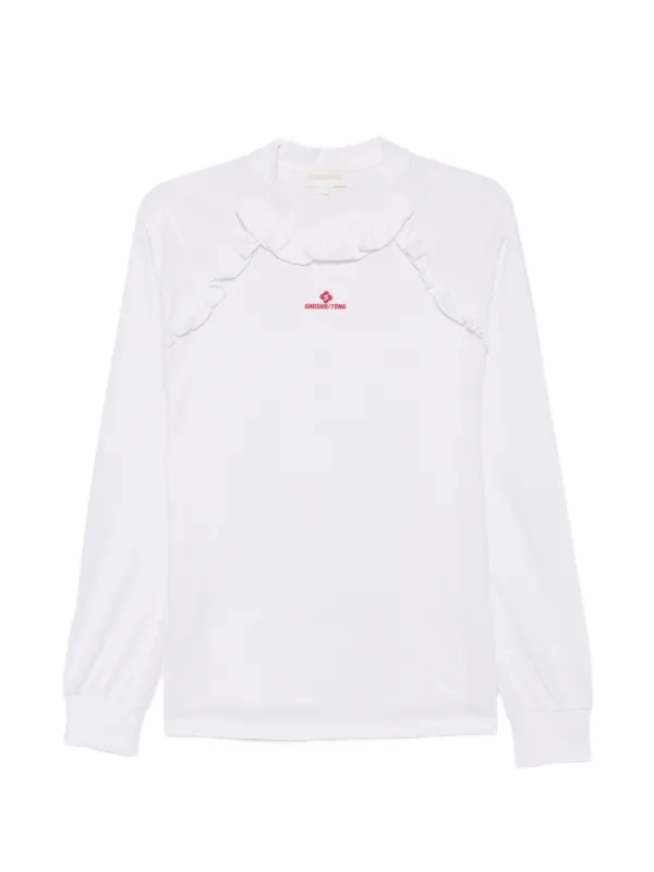 Shushu/Tong Ruffle-trimmed Logo-embroidered T-shirt in White
