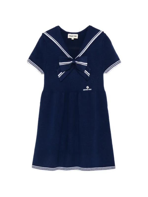 Shushu/Tong Bow-detail Sailor-collar Mini Dress in Blue