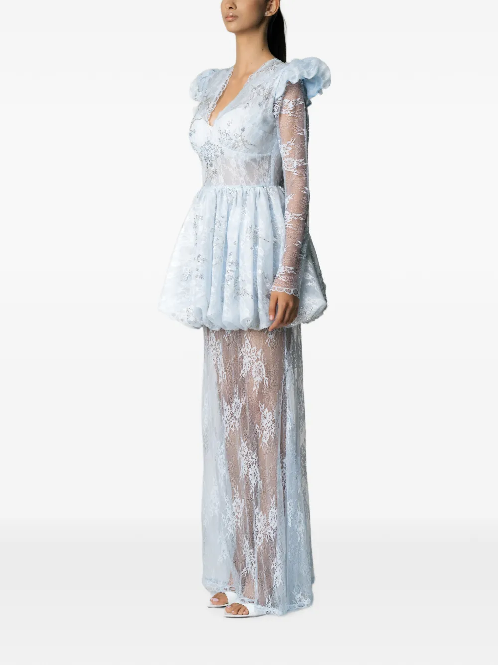 MIAU by Clara Rotescu maxi-dress met ballonrok en kanten laag Blauw