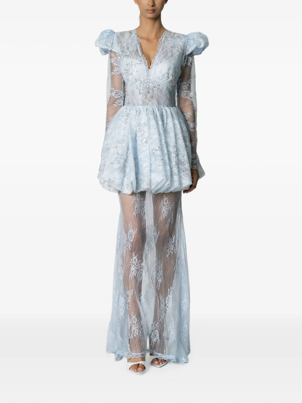 MIAU by Clara Rotescu lace-overlay balloon-skirt maxi dress