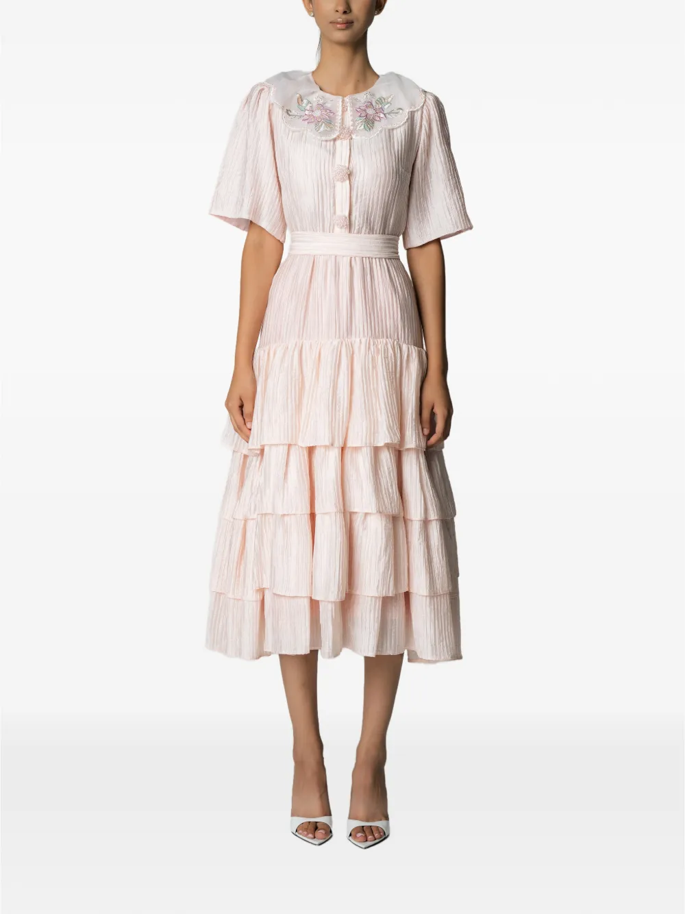 MIAU by Clara Rotescu embroidered tiered midi dress