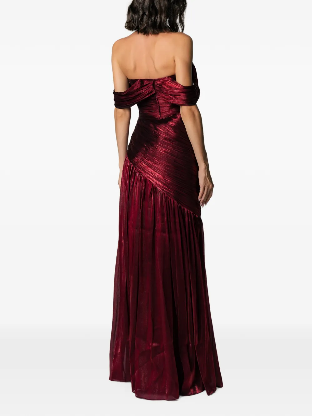 MIAU by Clara Rotescu Off-shoulder plooi-jurk Rood