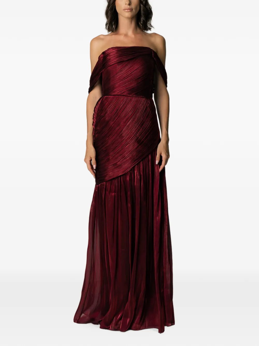 MIAU by Clara Rotescu off-shoulder pleated maxi dress