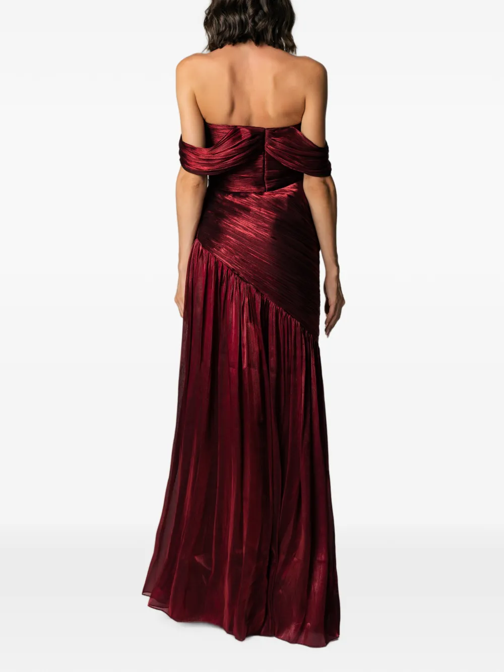 MIAU by Clara Rotescu Off-shoulder plooi-jurk Rood