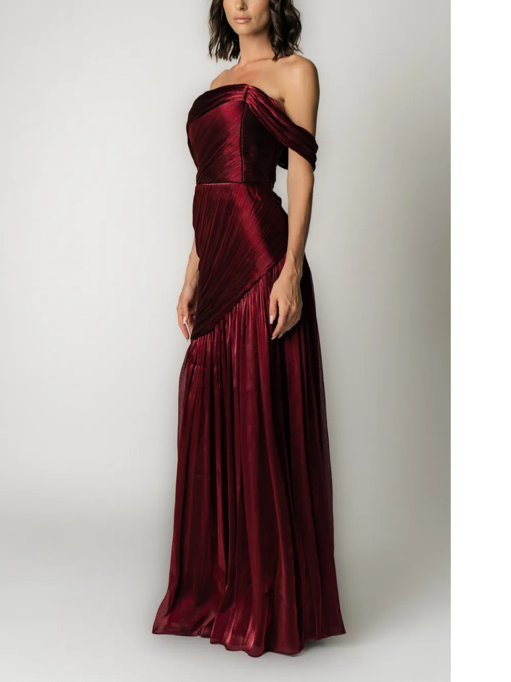 MIAU by Clara Rotescu Off-shoulder plooi-jurk Rood