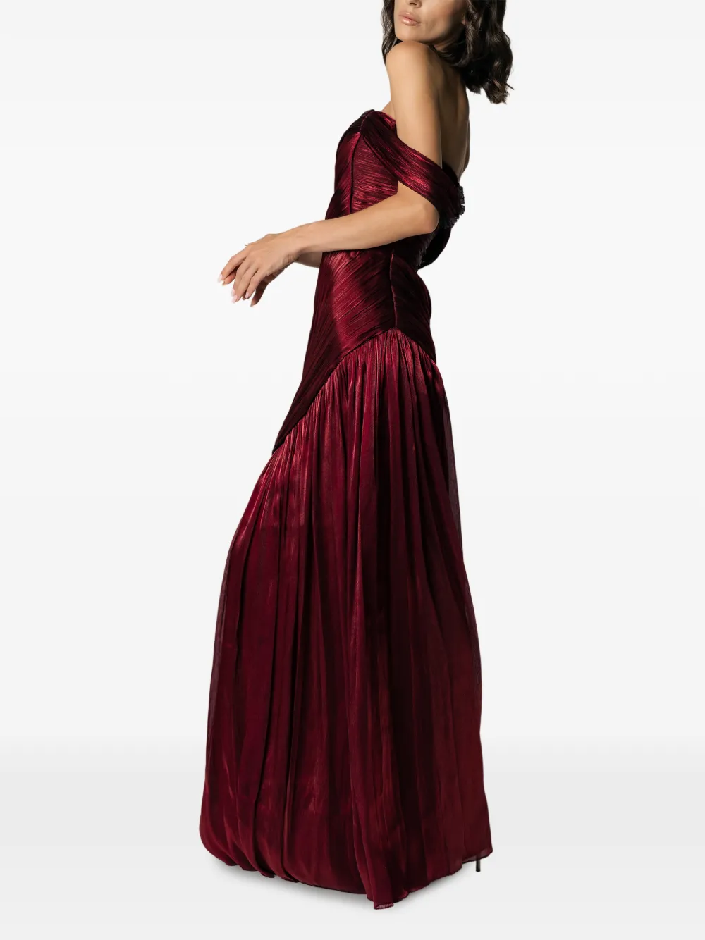 MIAU by Clara Rotescu Off-shoulder plooi-jurk Rood