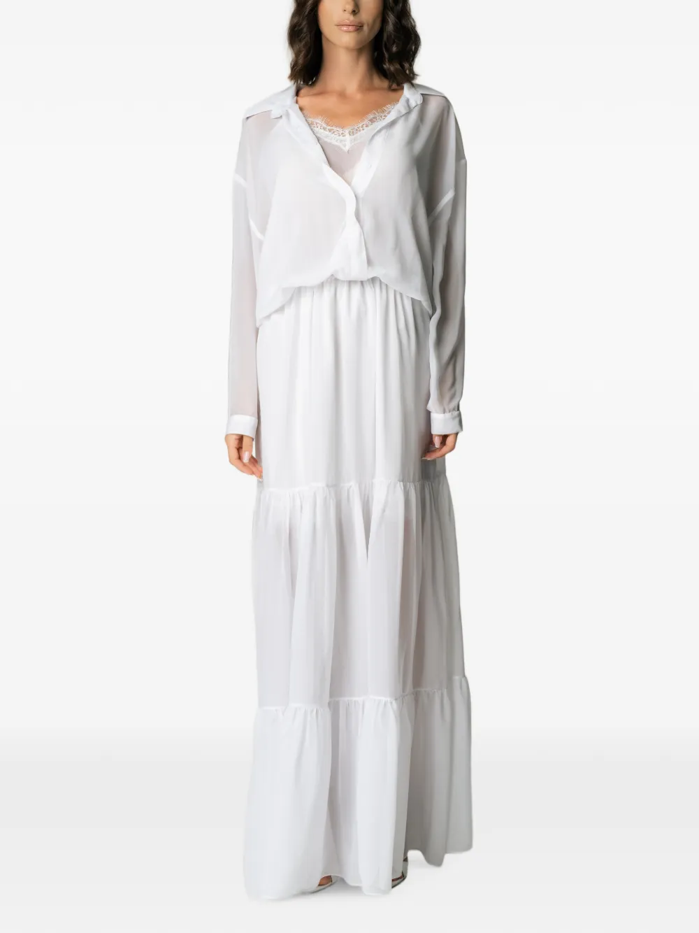 MIAU by Clara Rotescu tiered lace-trim dress - Bianco