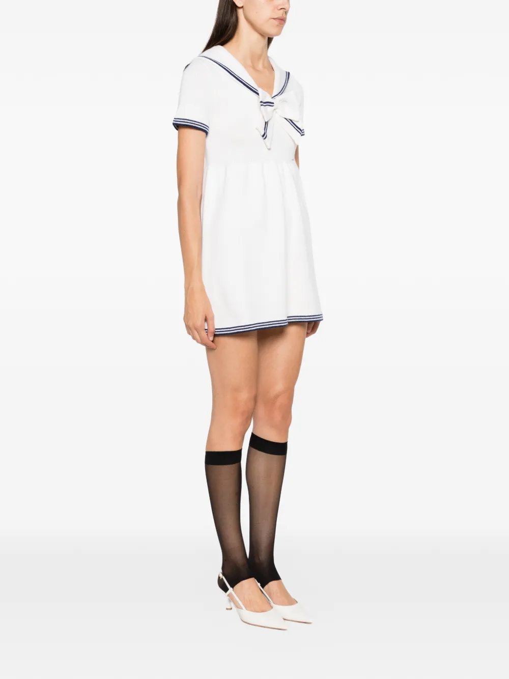 SHUSHU TONG bow-detail sailor-collar mini dress Wit