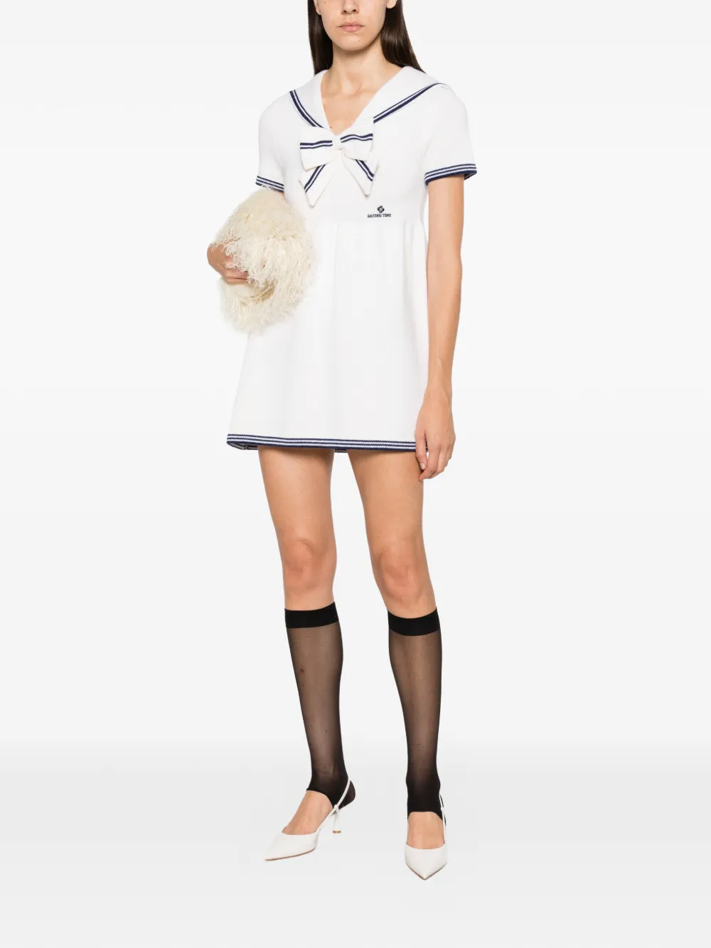 SHUSHU TONG bow-detail sailor-collar mini dress Wit