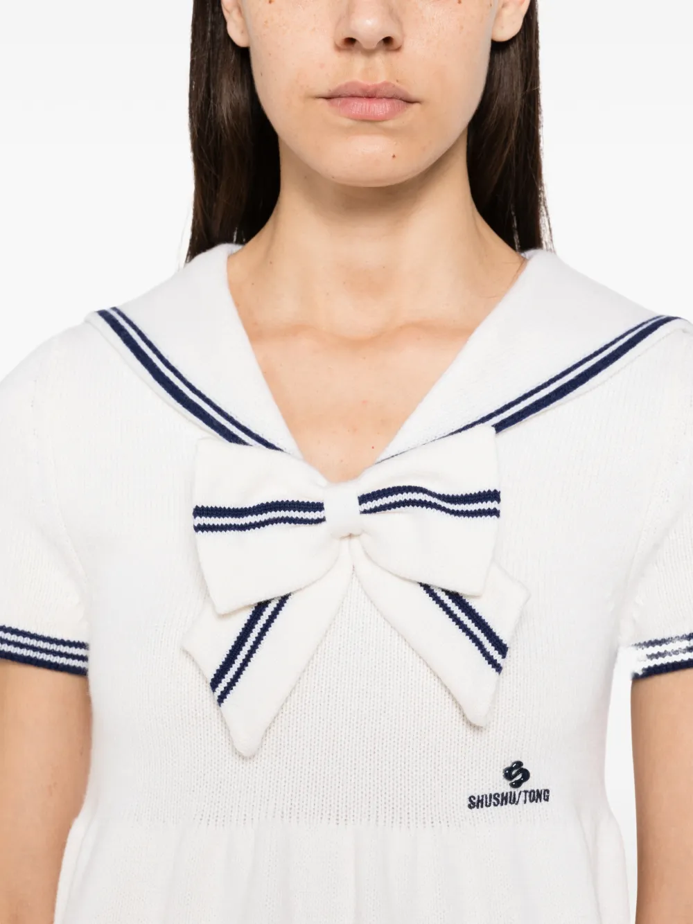 SHUSHU TONG bow-detail sailor-collar mini dress Wit