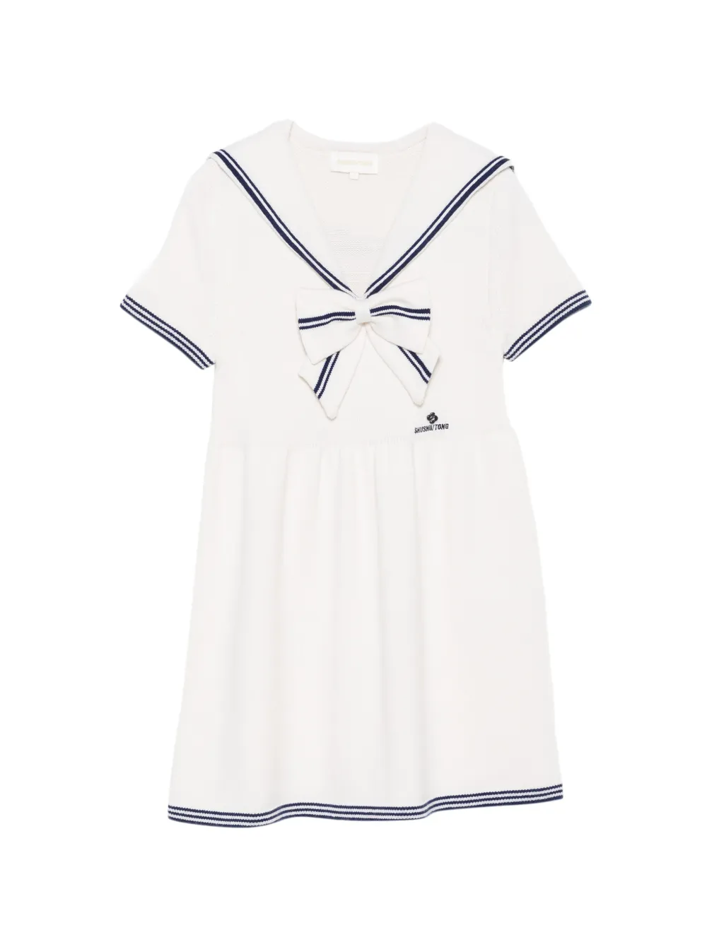 SHUSHU/TONG bow-detail sailor-collar mini dress - Bianco