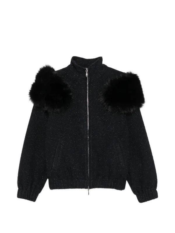 Shushu/Tong Faux-fur Trim Flecked Coat in Black