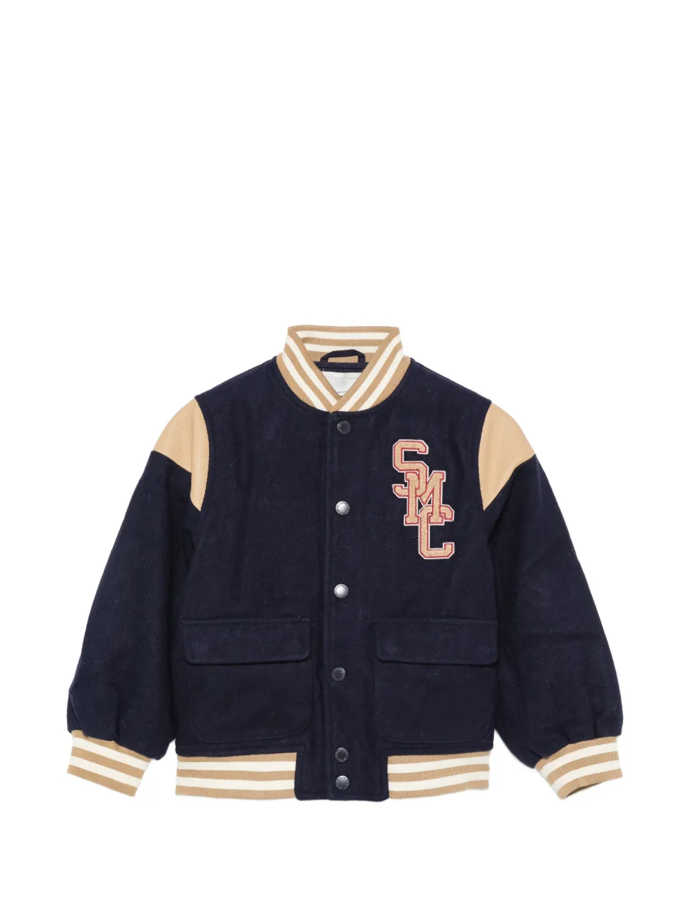 Stella McCartney Kids logo-patch varsity jacket Blauw