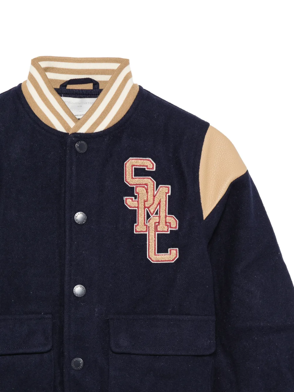 Stella McCartney Kids logo-patch varsity jacket Blauw