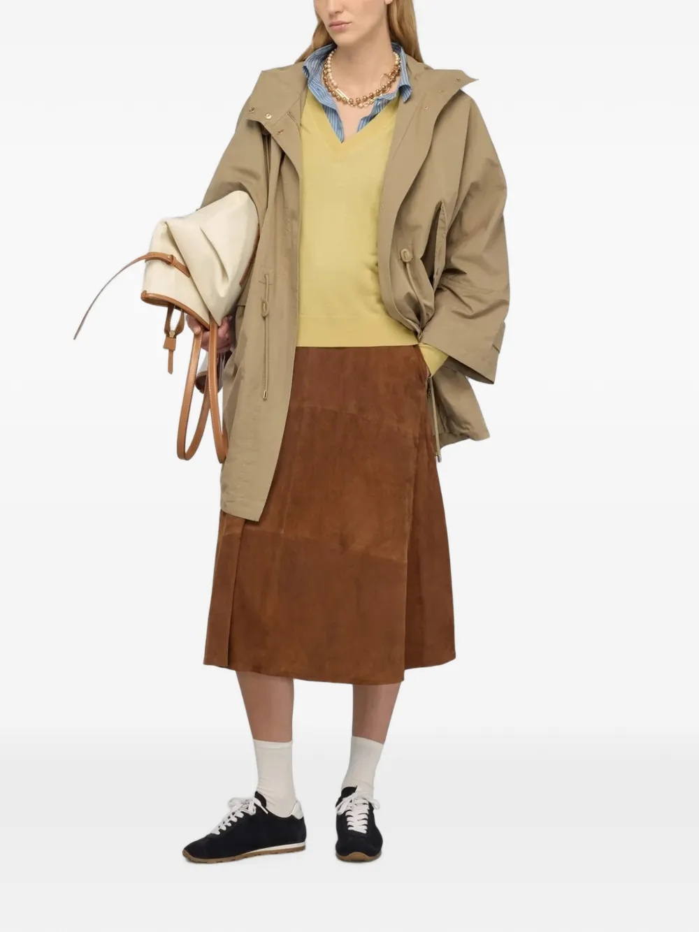 Semicouture Laurencia suède midi-rok met vlakken Bruin