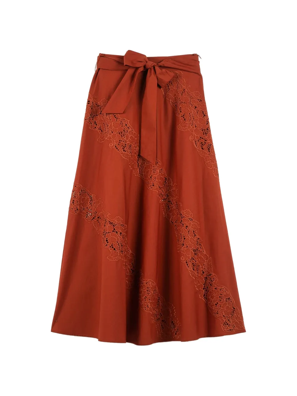 TWINSET long poplin and broderie anglaise skirt - Marrone