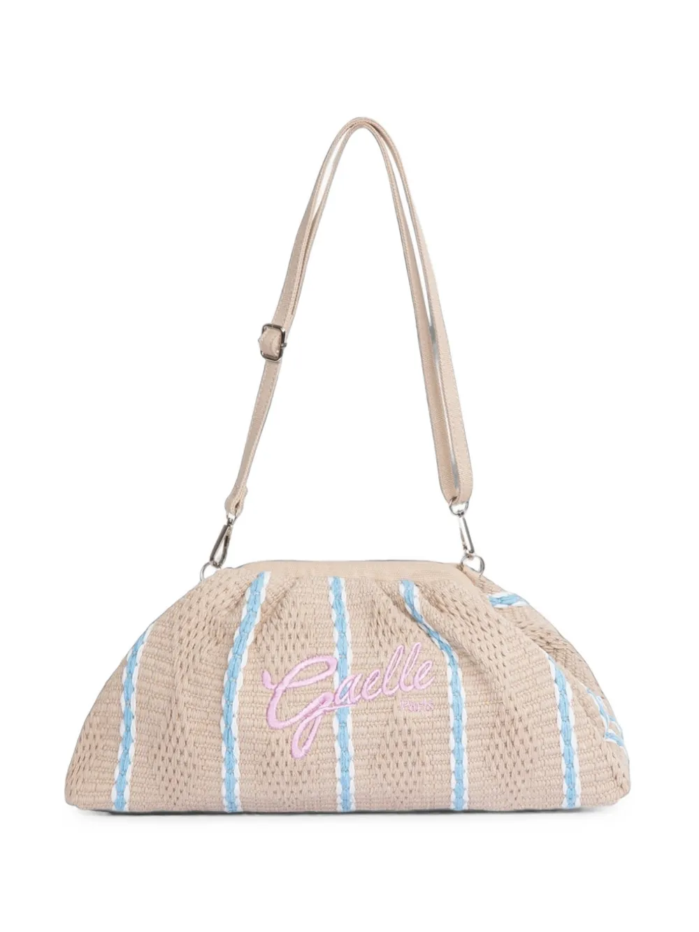 Gaëlle Paris large logo-embroidered striped cotton clutch bag - Toni neutri
