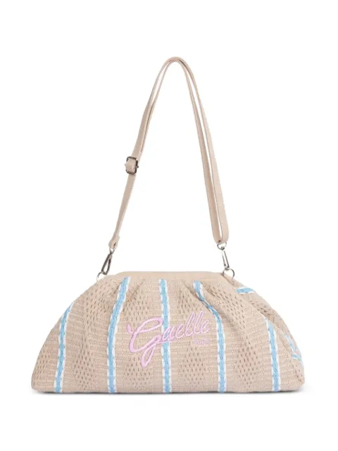Gaëlle Paris large logo-embroidered striped cotton clutch bag