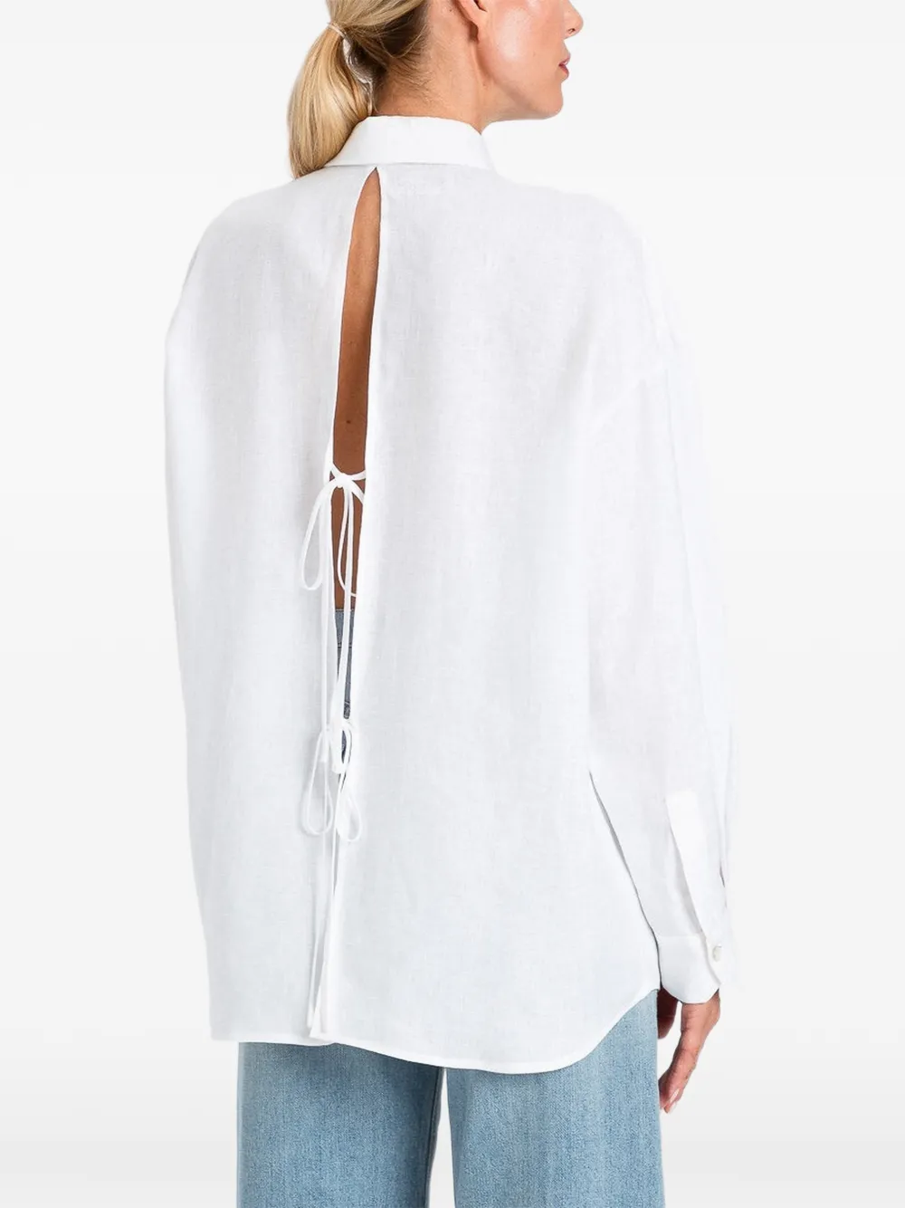 TWINSET Linnen overhemd met geborduurd logo Wit