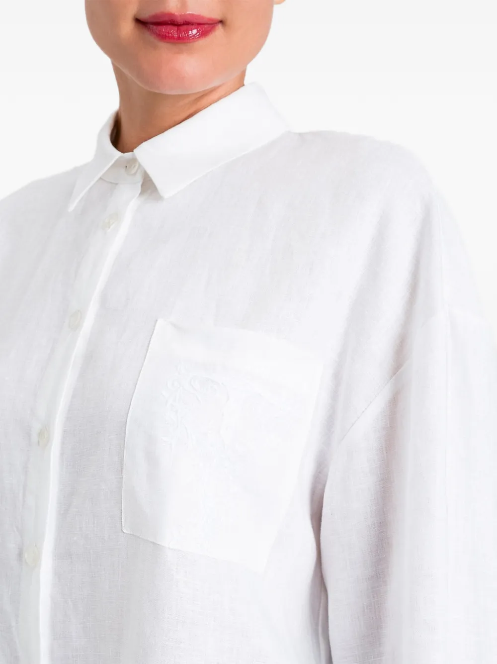 TWINSET Linnen overhemd met geborduurd logo Wit