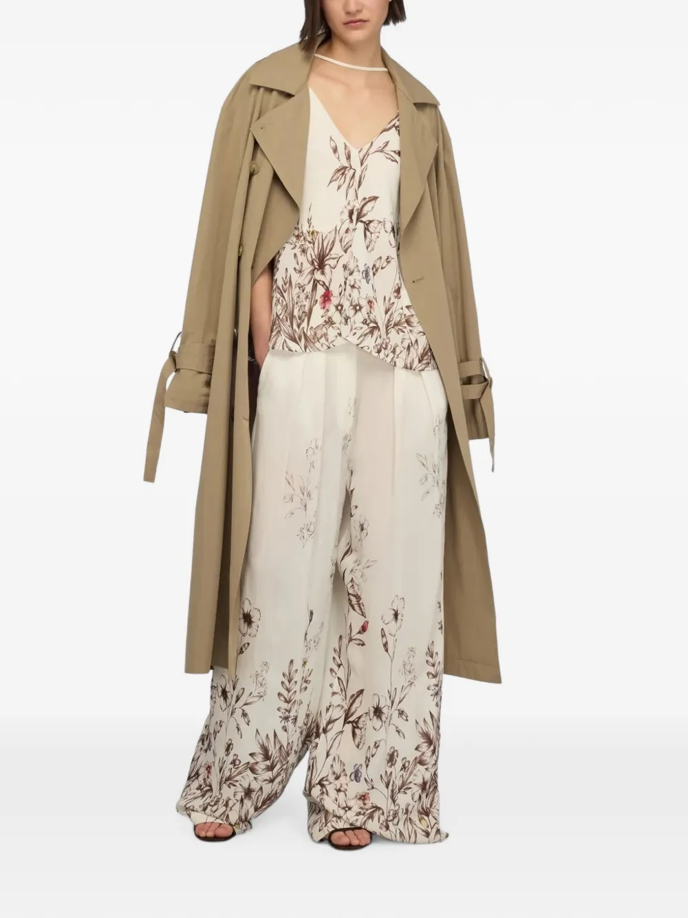 Semicouture Angeline palazzo broek met bloemenprint Beige