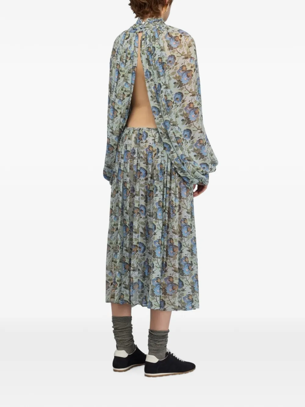 Semicouture floral-print open-back midi dress Blauw
