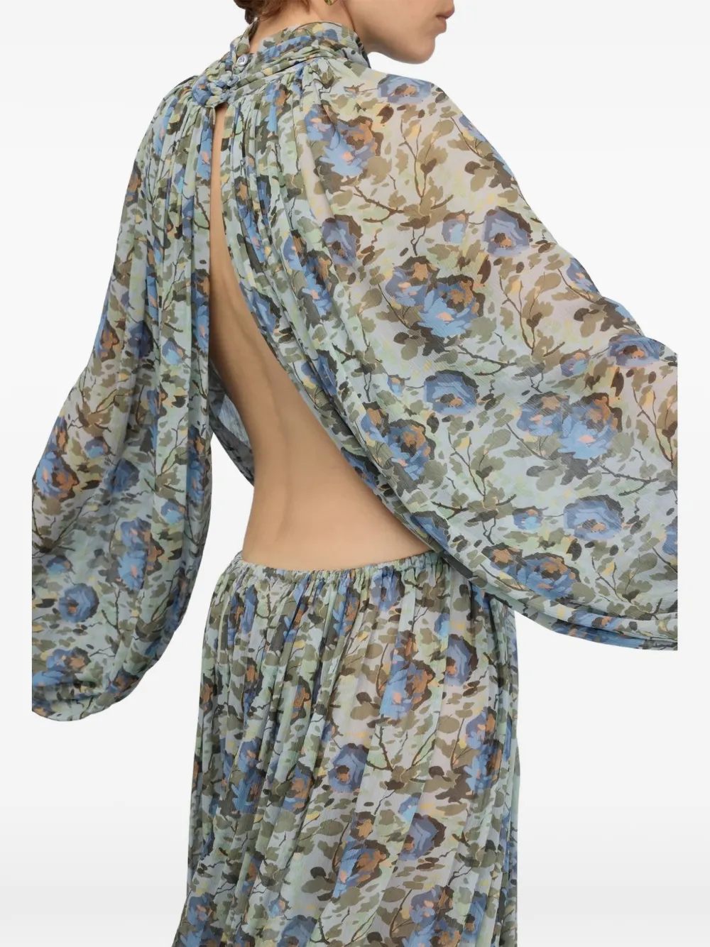 Semicouture floral-print open-back midi dress Blauw