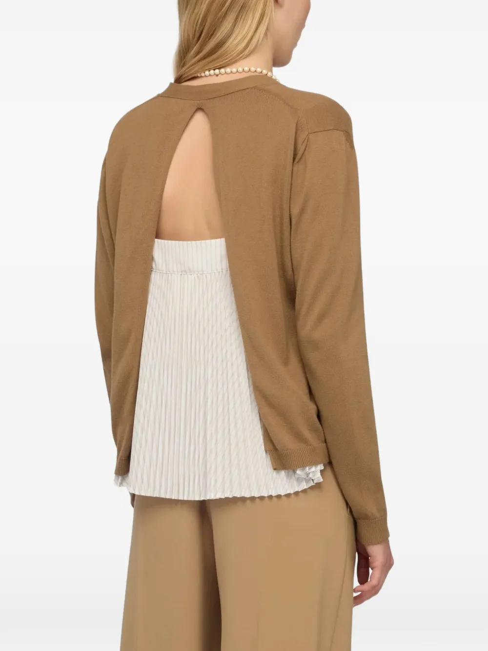 Semicouture pleated-panel V-neck cardigan Bruin
