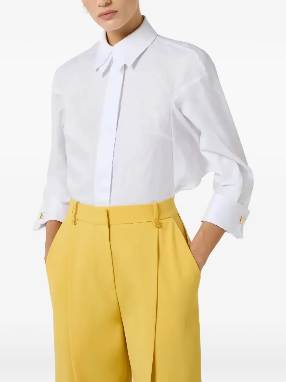 Elisabetta Franchi Blouse met jacquard en manchetknopen Wit