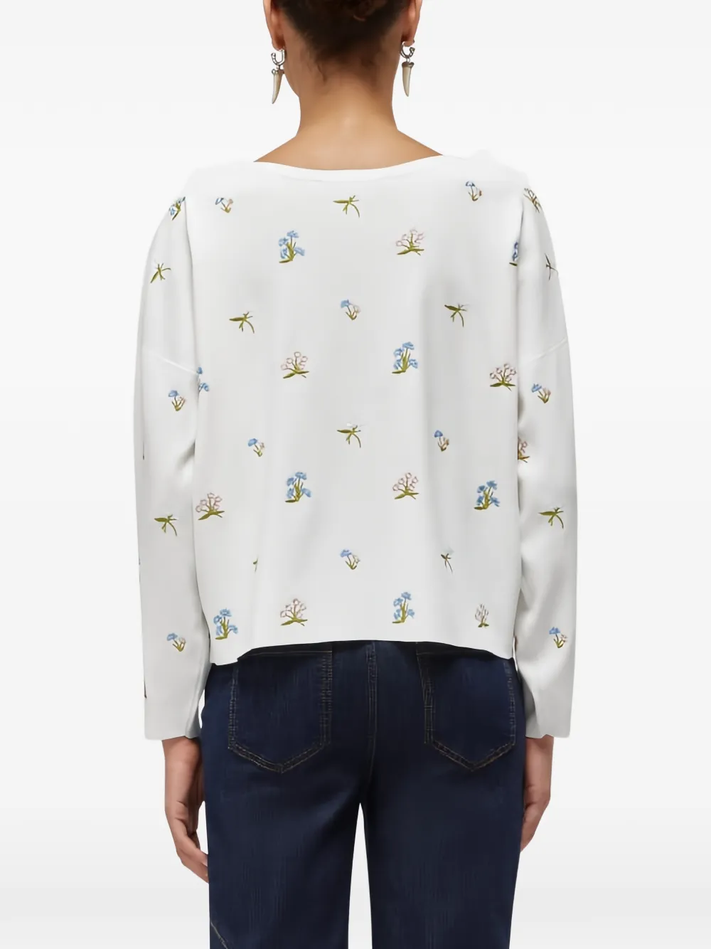 Blugirl Trui met geborduurde bloemen en V-hals Wit