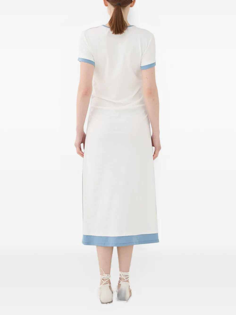 Eleh Midi-jurk met contrasterende afwerking en korte mouwen Wit