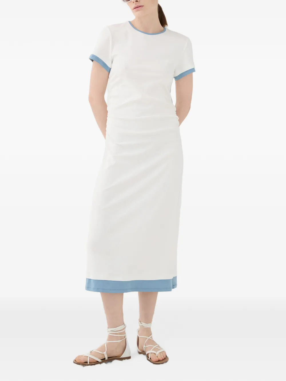 Eleh Midi-jurk met contrasterende afwerking en korte mouwen Wit