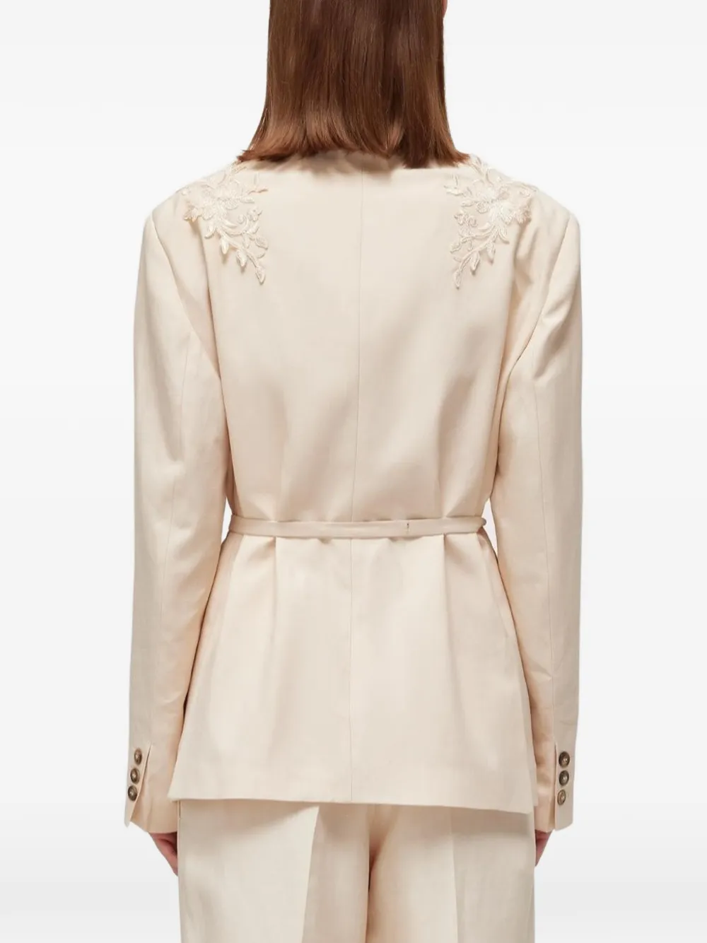 Blugirl Blazer met borduurwerk en ceintuur Beige