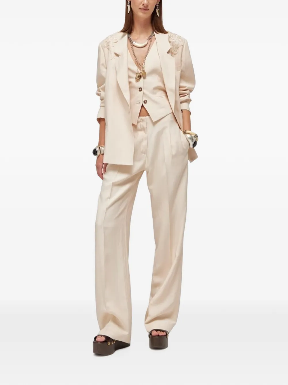 Blugirl Blazer met borduurwerk en ceintuur Beige