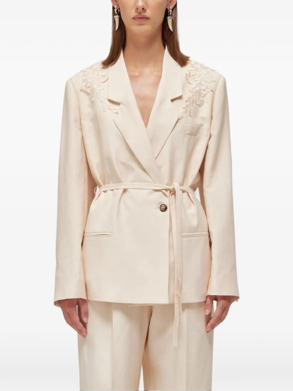 Blugirl Blazer met borduurwerk en ceintuur Beige