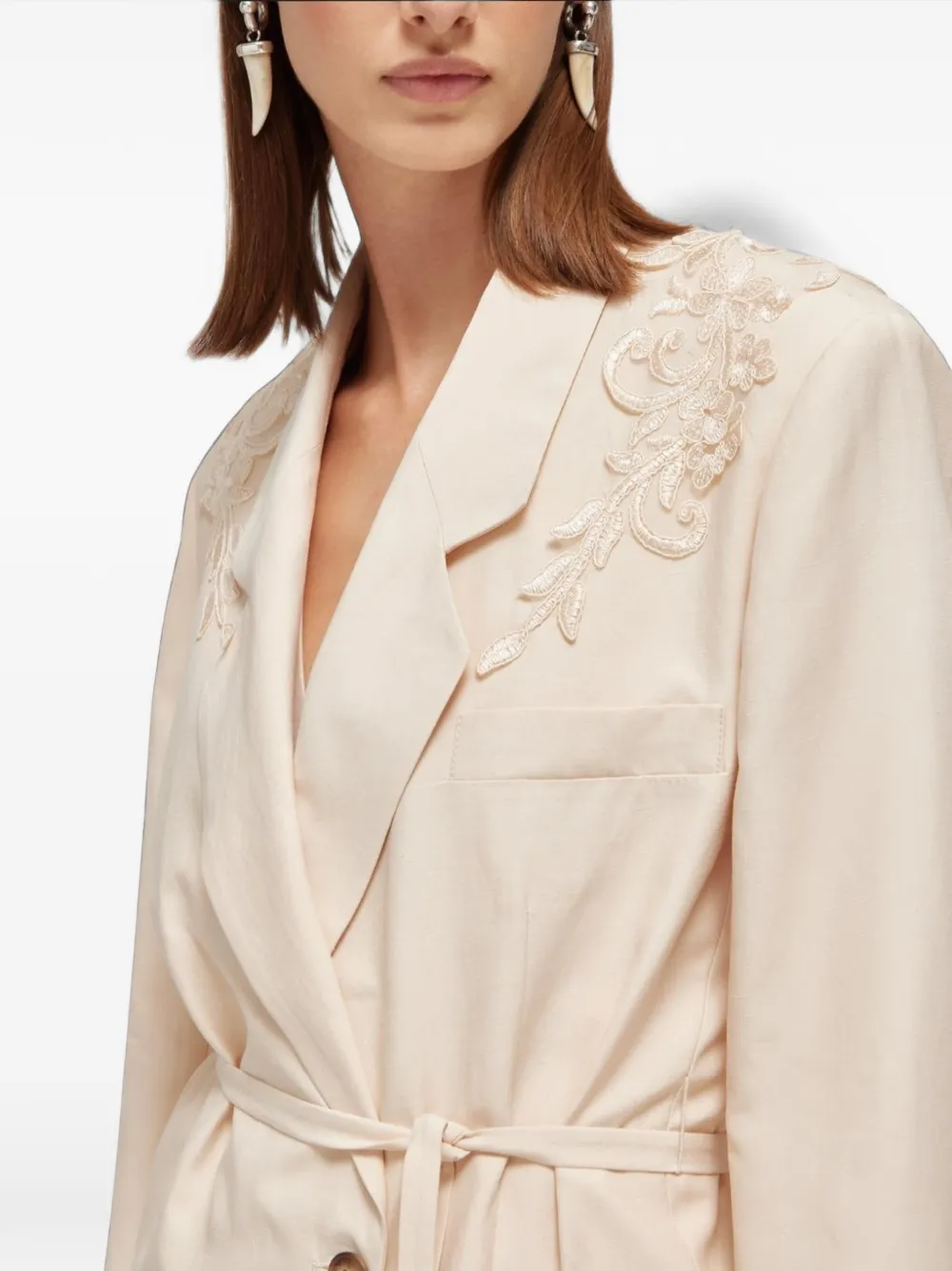 Blugirl Blazer met borduurwerk en ceintuur Beige