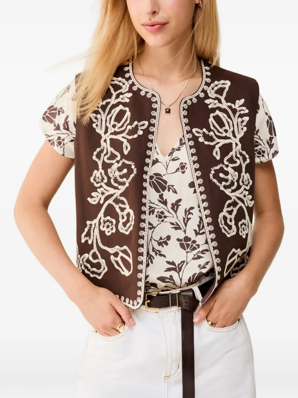Pennyblack embroidered sleeveless gilet Bruin