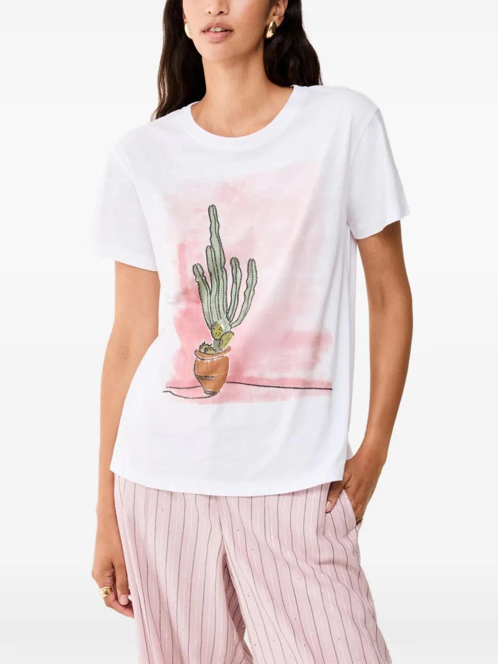 Pennyblack cactus-print short-sleeve T-shirt - Bianco