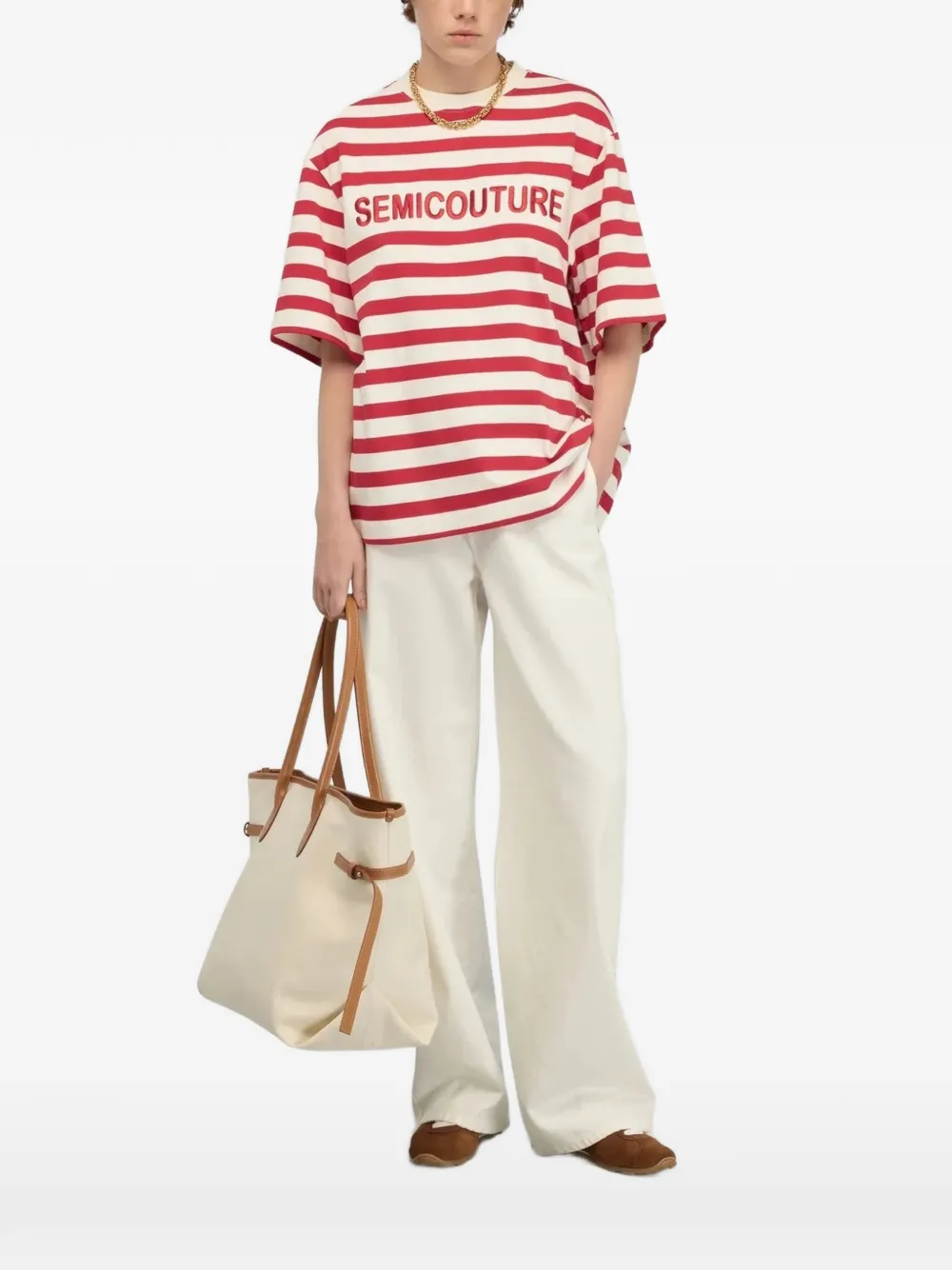 Semicouture Costanza striped logo-print T-shirt · M