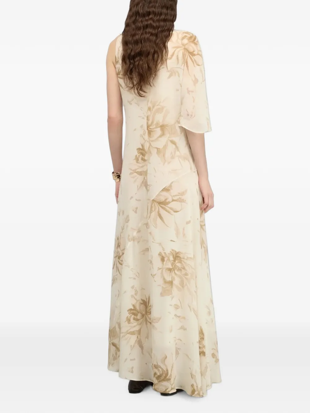 Semicouture Serena asymmetrische maxi-jurk met bloemenprint Beige