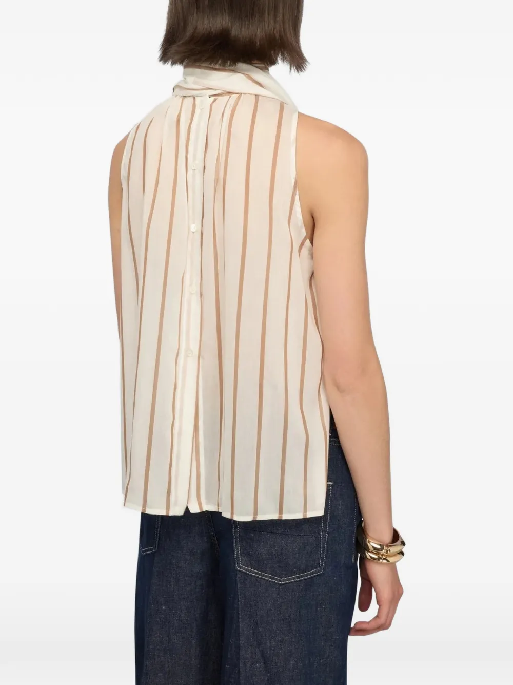 Semicouture Rayas gestreepte top met gestrikte hals Beige