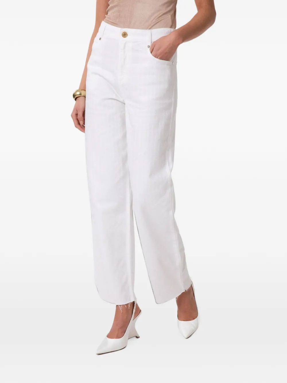Gaëlle Paris strass-embellished raw-cut jeans - Bianco