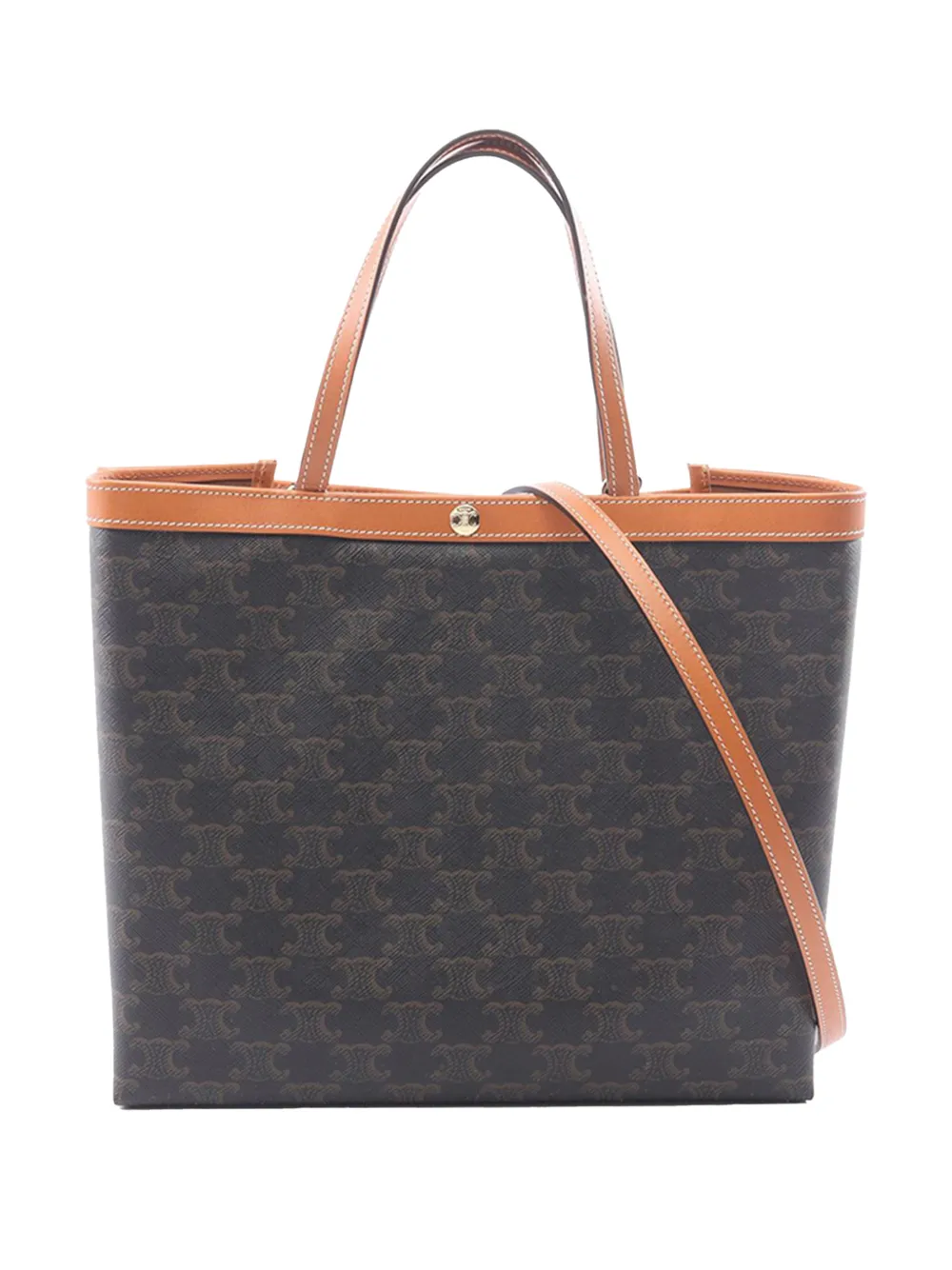 Pre-owned Celine 2012-2026 Small Square Triomphe Coated Canvas Cabas Satchel In Brown