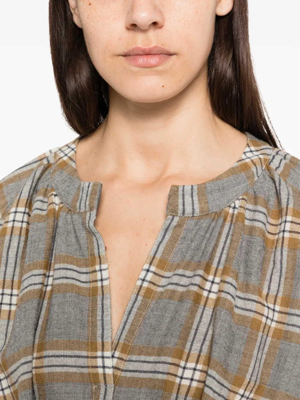 A.SHIRT MILANO Marella geruite blouse met pofmouwen Grijs
