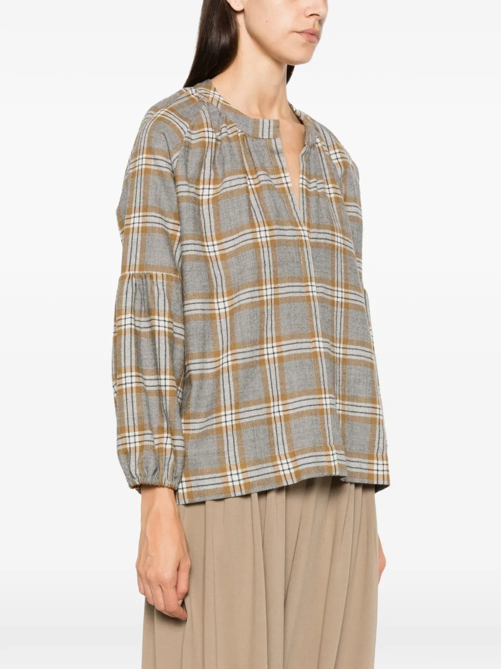 A.SHIRT MILANO Marella geruite blouse met pofmouwen Grijs