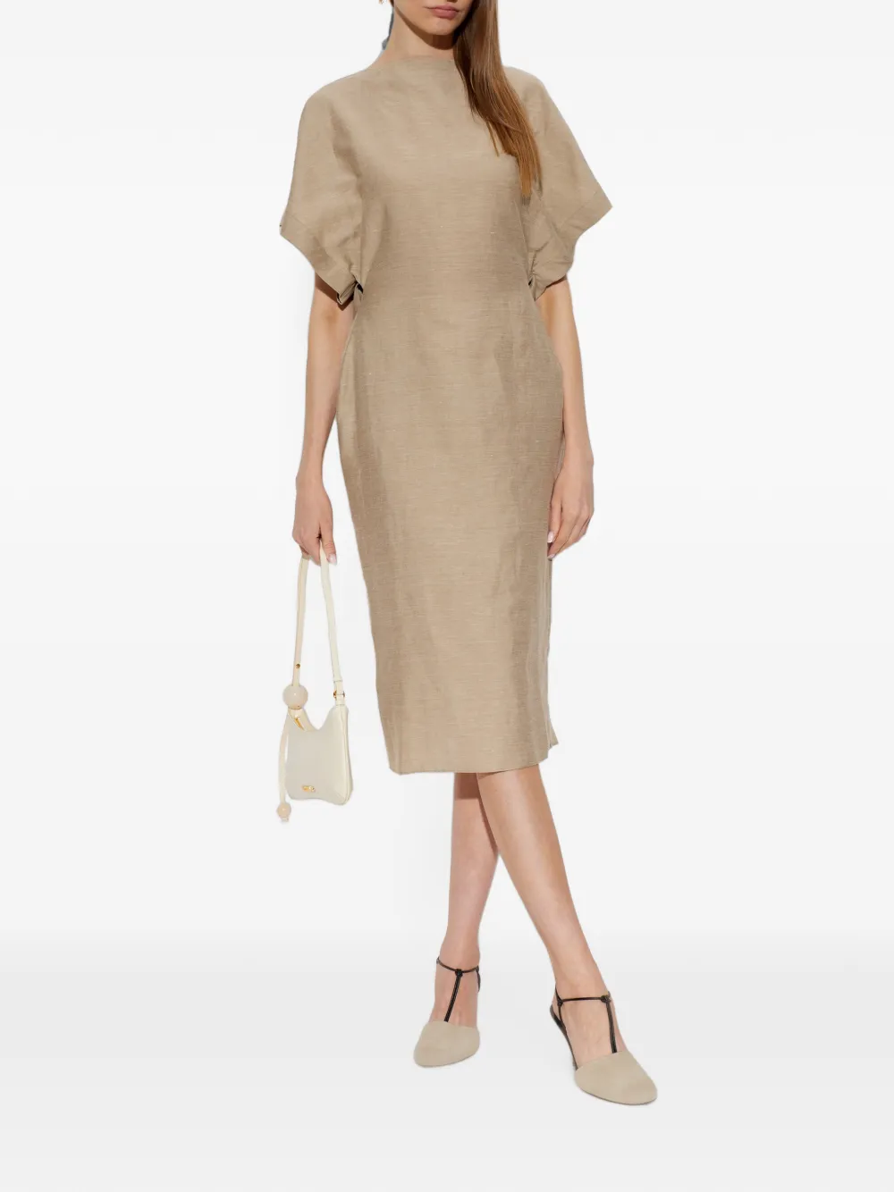 Jacquemus Back-slit Linen Midi Dress In 뉴트럴