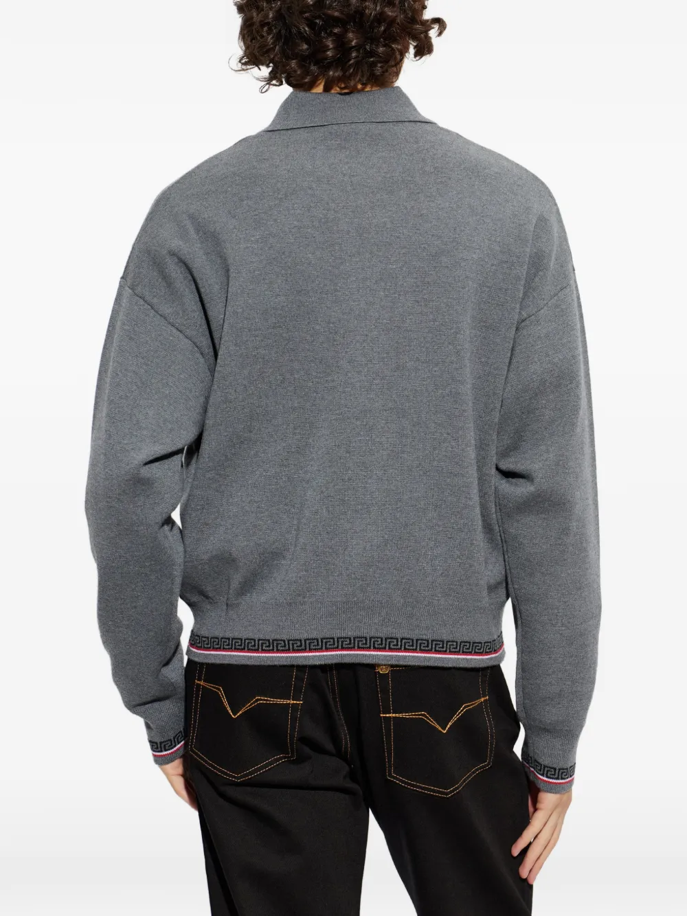 Versace Gebreide wollen trui met jacquard en rits Grijs