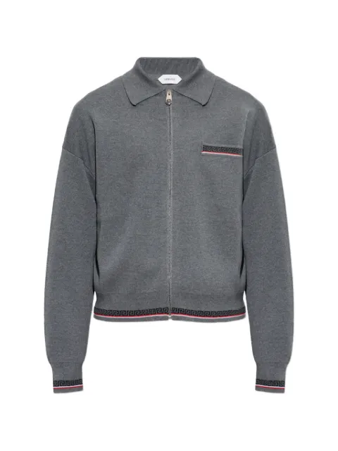 Versace jacquard wool knit zip sweater